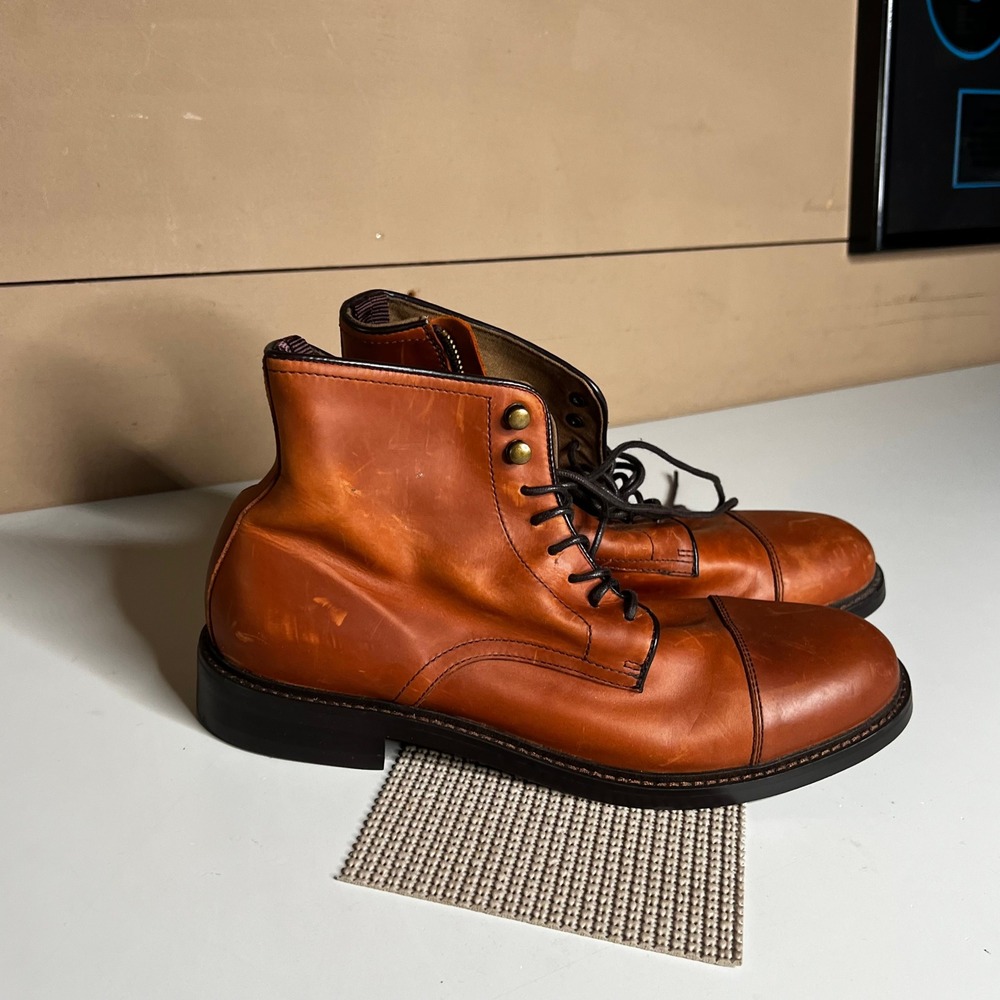 Men's Lace-Up Cap-Toe Boots in Cognac Brown Leather